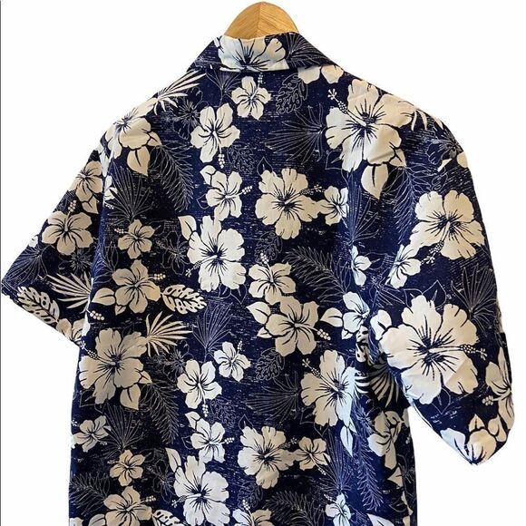 Blue Hawaiian Print Button Up Collared Shirt XL - Picture 5 of 9